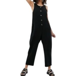 ASOS Women’s Black 100% Cotton Button Front Sleeveless Jumpsuit Romper Size 14